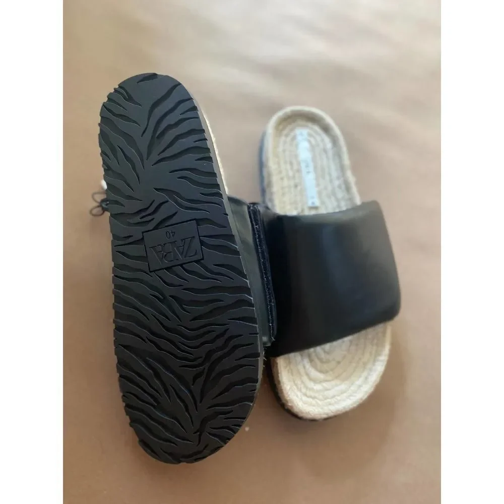 Zara Casual Jute Quilted Sandals Black - Picture 4 of 5